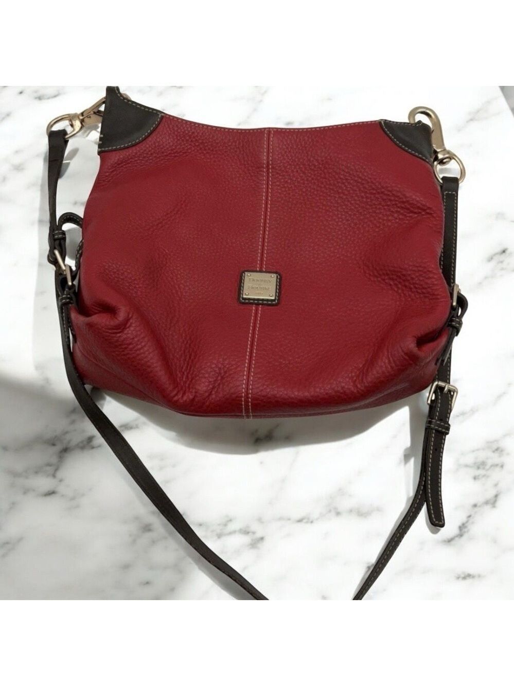 Dooney & Bourke Dark Red Pebbled Leather Hobo Shoulder Bag - Picture 2 of 16